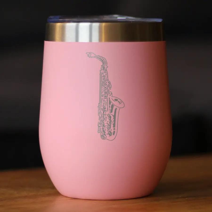 Insulated Coffee Tumbler | 12 oz Stainless Steel | Sliding Lid | Saxophone (Style 2)