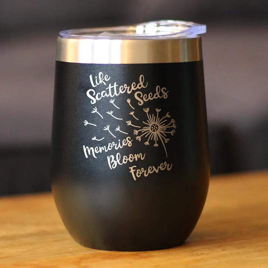 Memories Bloom Forever Dandelion Wine Tumbler | 12 Oz Double Wall Stainless Steel | Sliding Lid | Bereavement Memorial Gifts
