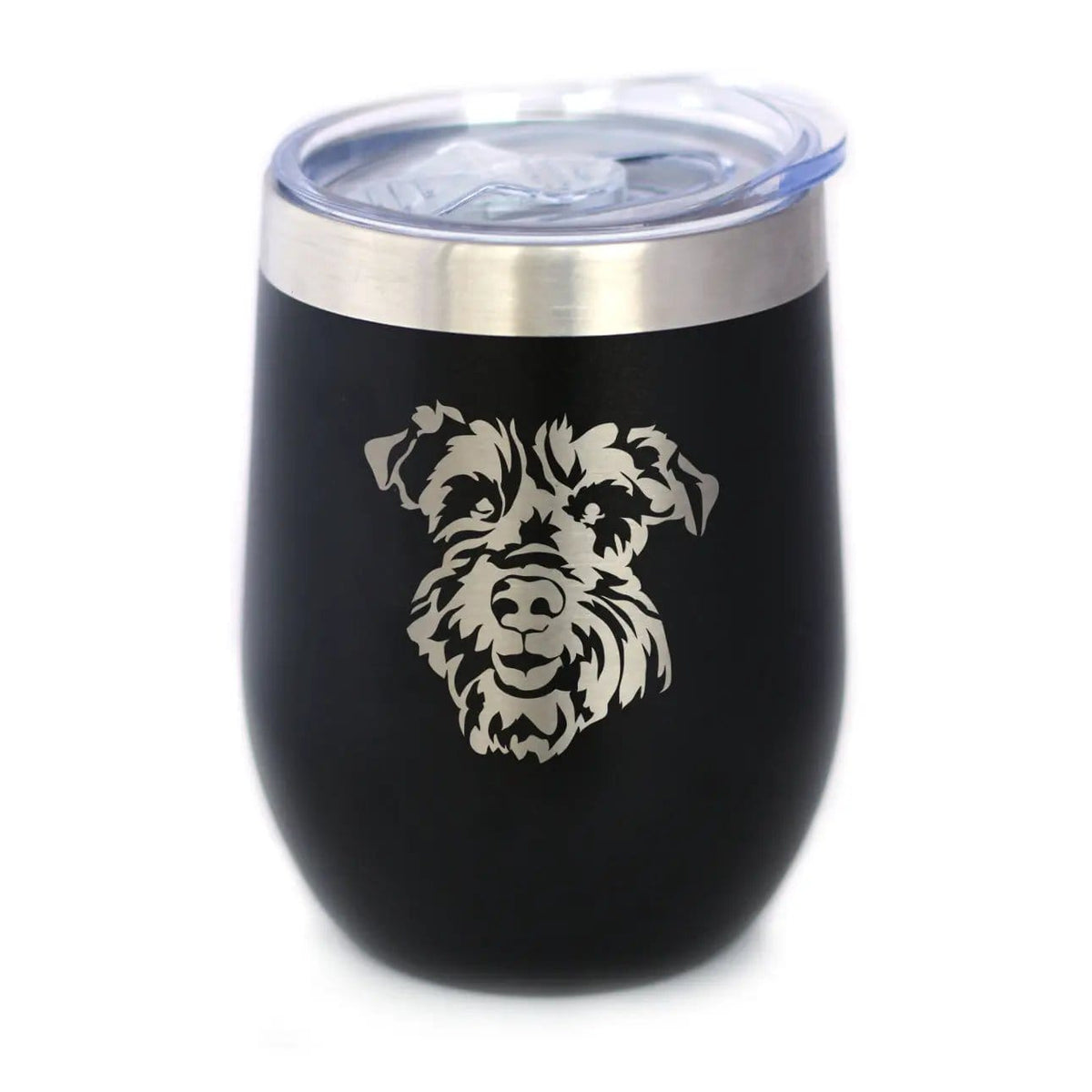 Insulated Stemless Wine Tumbler | 12 oz Stainless Steel | Sliding Lid | Schnauzer Face