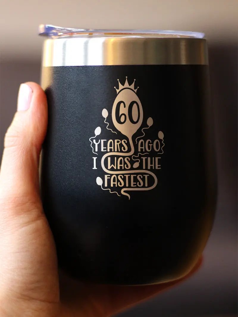 60 Years Ago I Was the Fastest Wine Tumbler | 12 Oz Double Wall Stainless Steel | Sliding Lid | Funny 60th Birthday Gifts