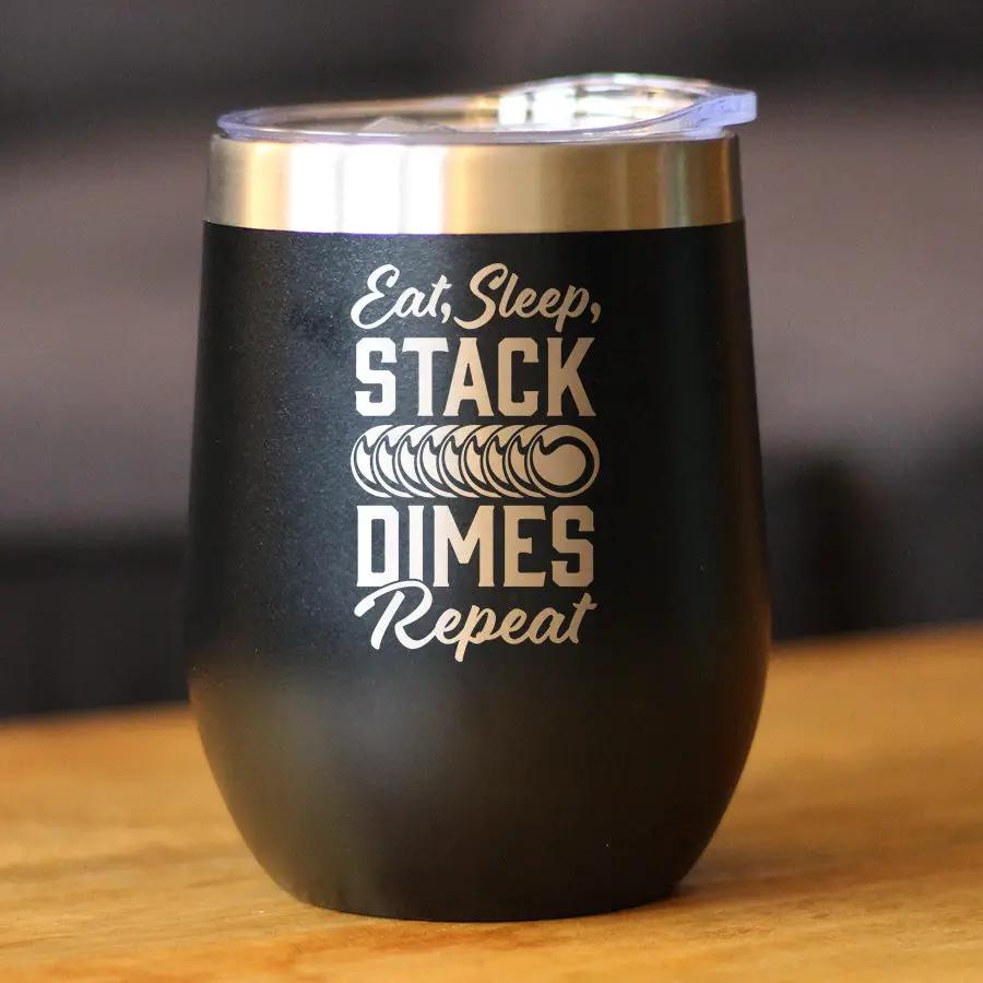 Stack Dimes Wine Tumbler | 12 Oz Double Wall Stainless Steel | Sliding Lid | Welding Gifts For Welders