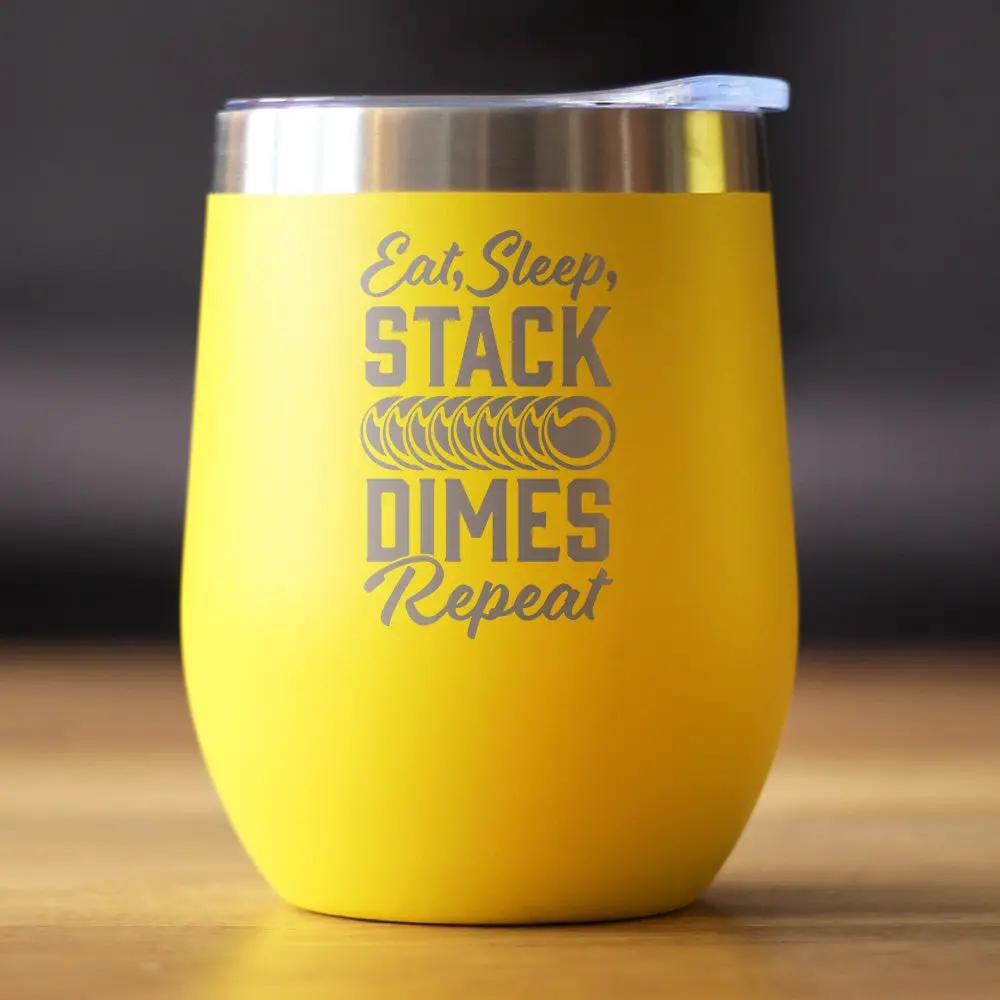 Stack Dimes Wine Tumbler | 12 Oz Double Wall Stainless Steel | Sliding Lid | Welding Gifts For Welders