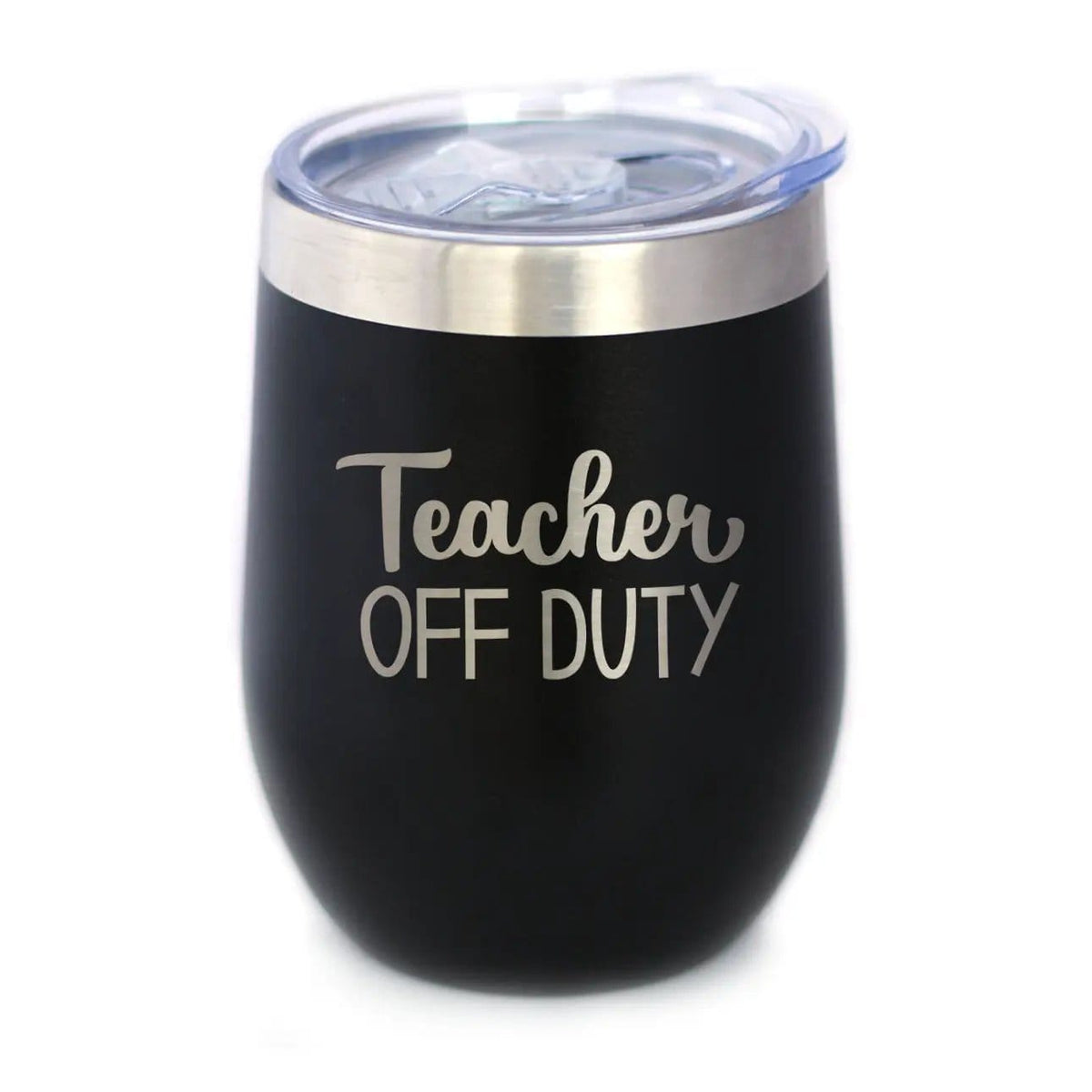 Insulated Stemless Wine Tumbler | 12 oz Stainless Steel | Sliding Lid | Teacher Off Duty