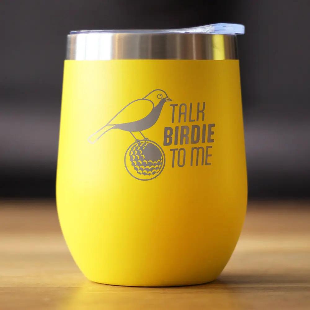 Funny Golf Gifts Wine Tumbler | 12 Oz Double Wall Stainless Steel | Sliding Lid | Talk Birdie to Me