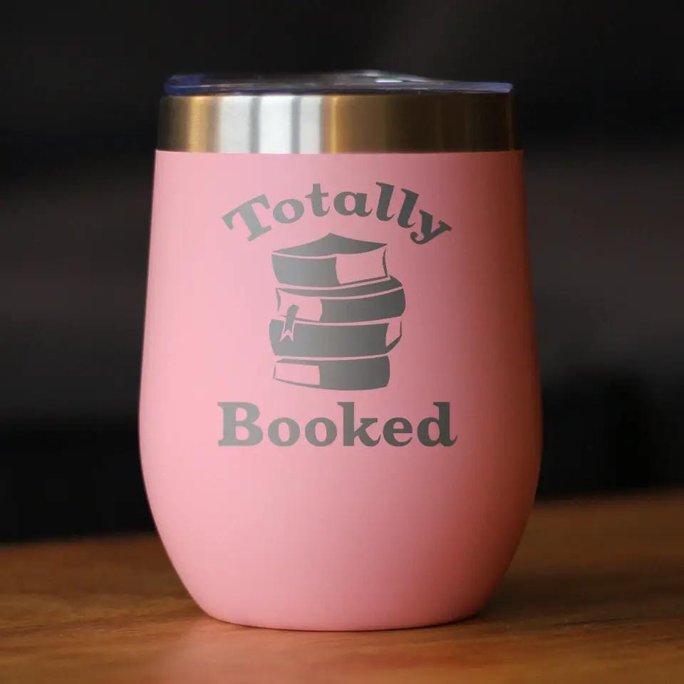 Insulated Stemless Wine Tumbler | 12 oz Stainless Steel | Sliding Lid | Totally Booked
