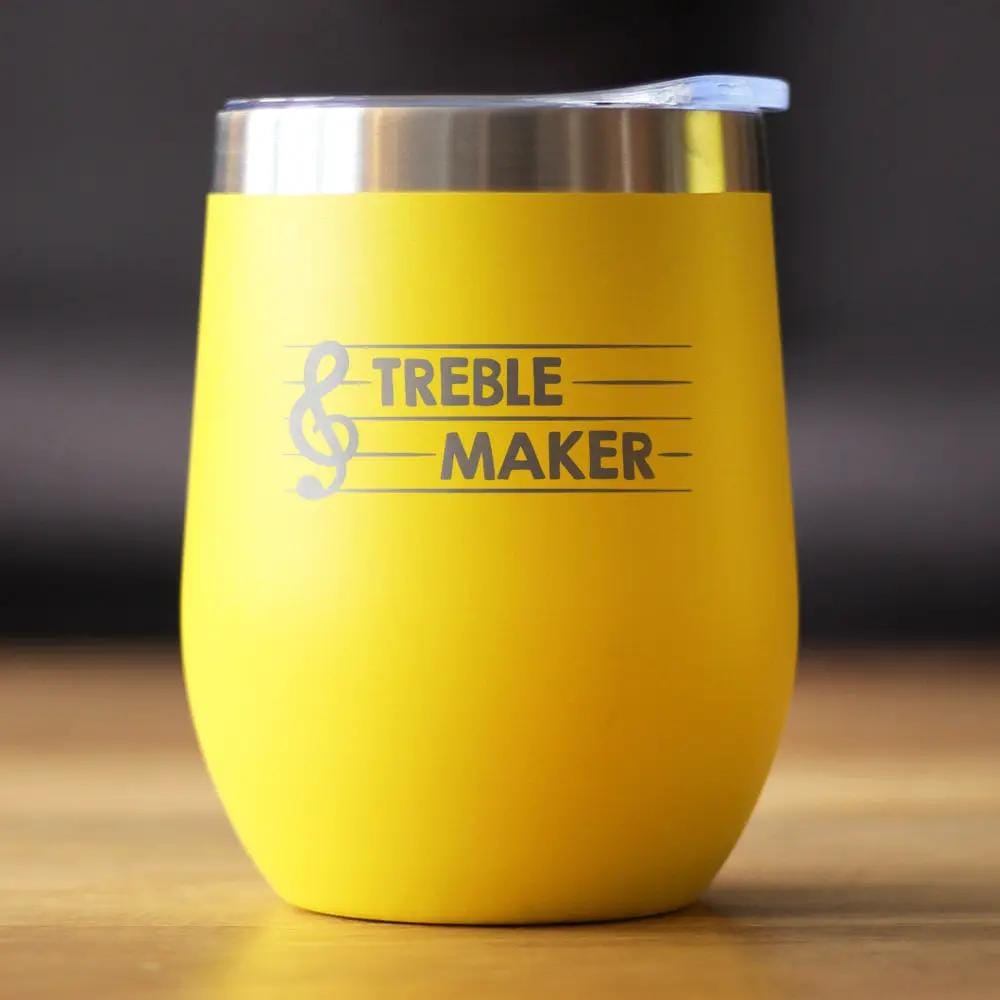 Insulated Stemless Wine Tumbler | 12 oz Stainless Steel | Sliding Lid | Treble Maker