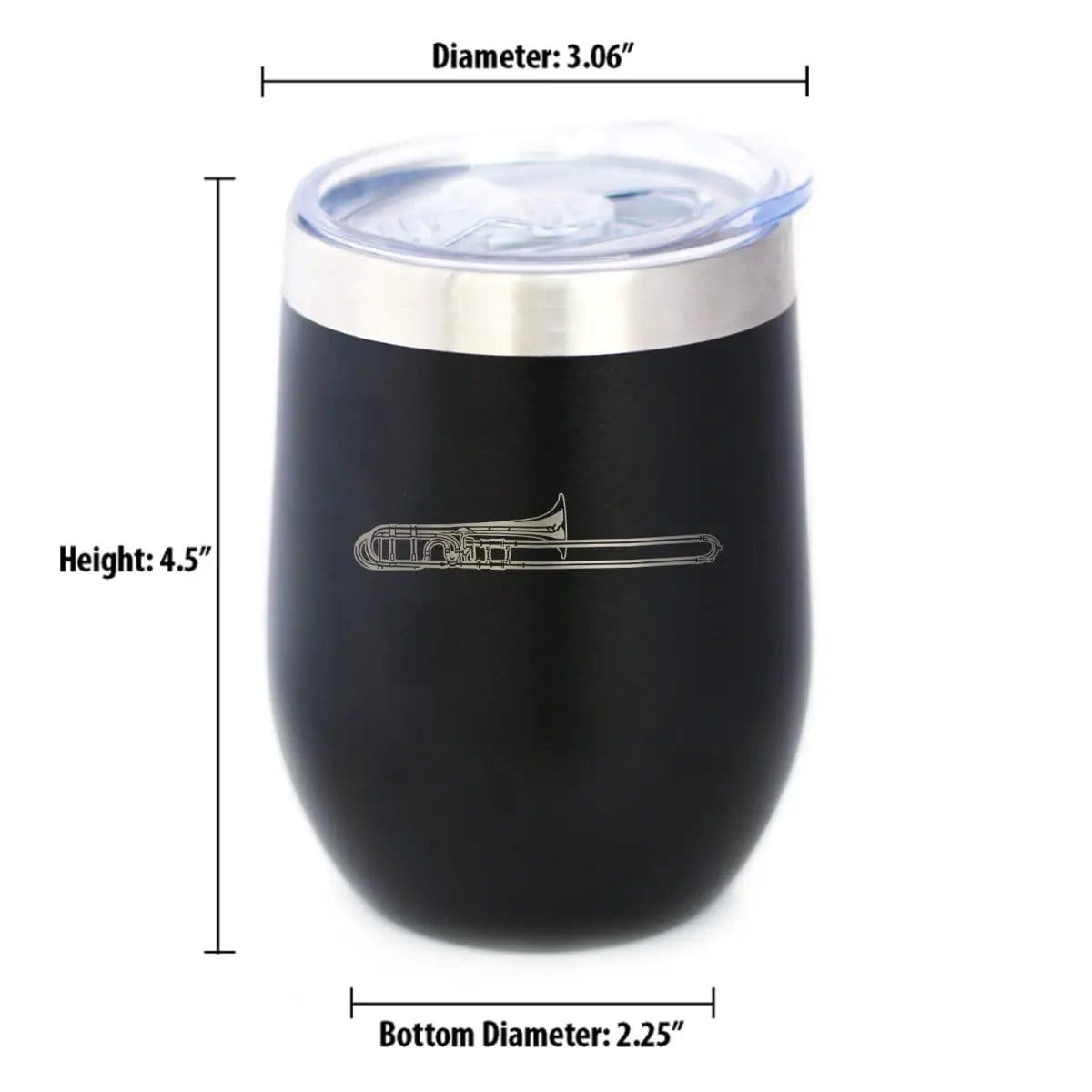 Insulated Coffee Tumbler | 12 oz Stainless Steel | Sliding Lid | Trombone (Style 2)