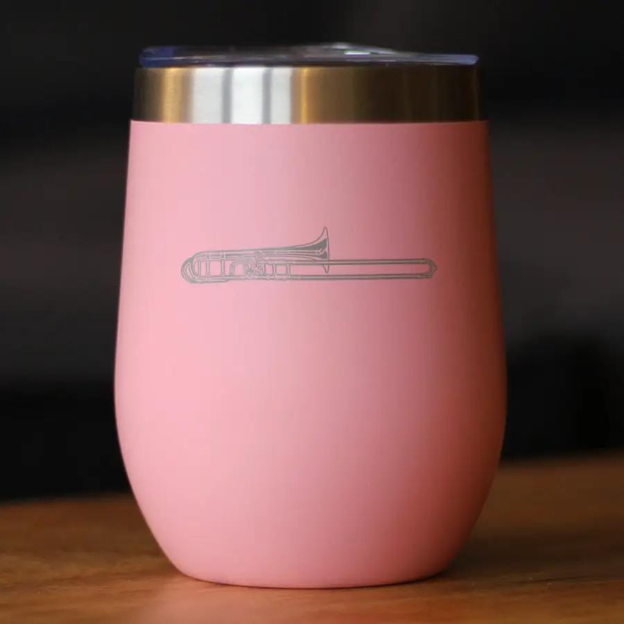 Insulated Coffee Tumbler | 12 oz Stainless Steel | Sliding Lid | Trombone (Style 2)