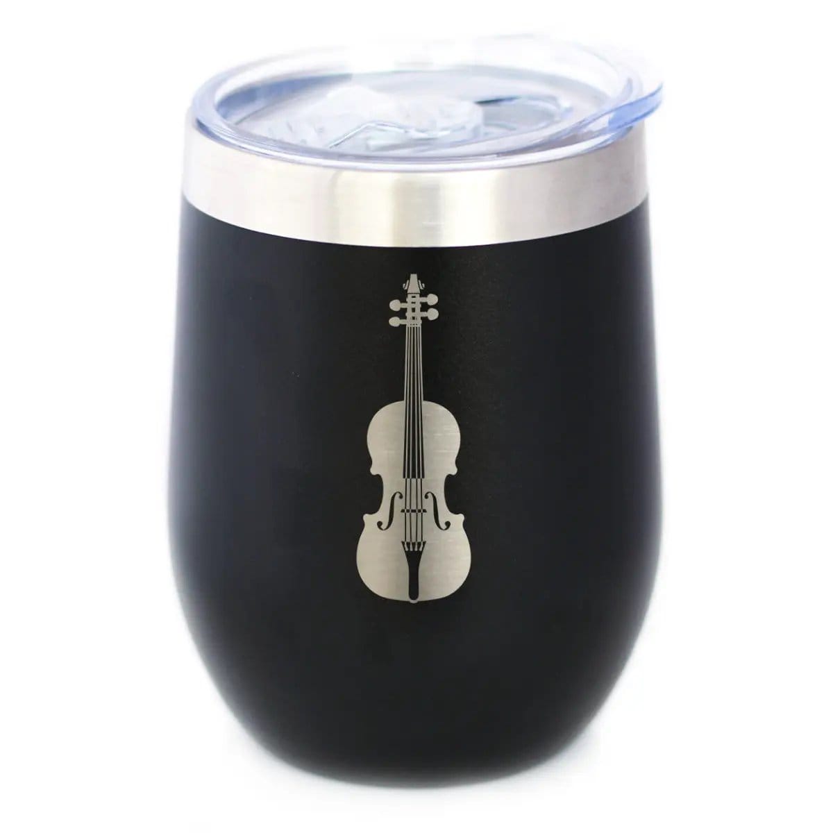 Insulated Stemless Wine Tumbler | 12 oz Stainless Steel | Sliding Lid | Violin
