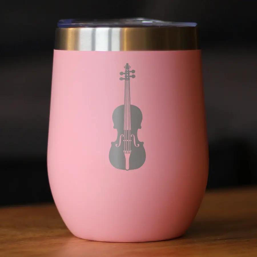 Insulated Stemless Wine Tumbler | 12 oz Stainless Steel | Sliding Lid | Violin
