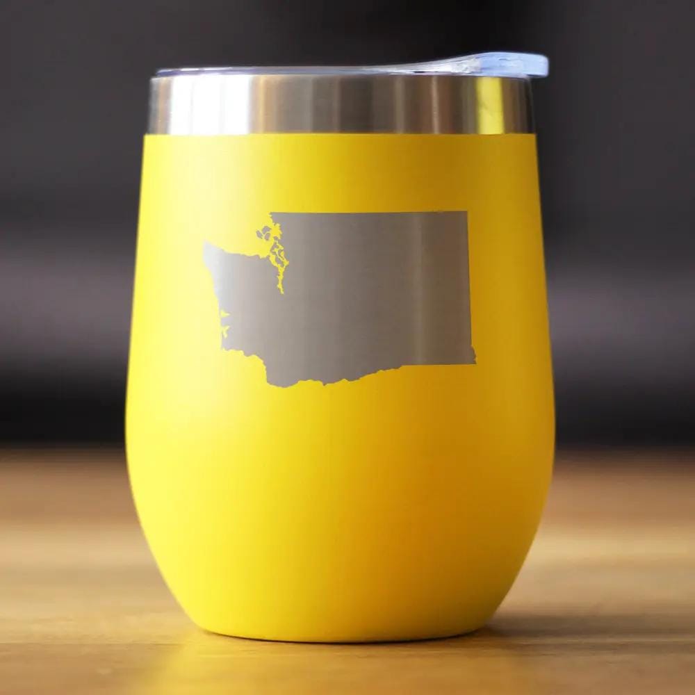 Insulated Stemless Wine Tumbler | 12 oz Stainless Steel | Sliding Lid | Washington State Outline