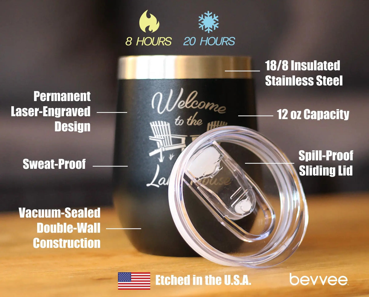 Stemless Wine Tumbler | 12 Oz | Double Wall Insulated | With Sliding Lid