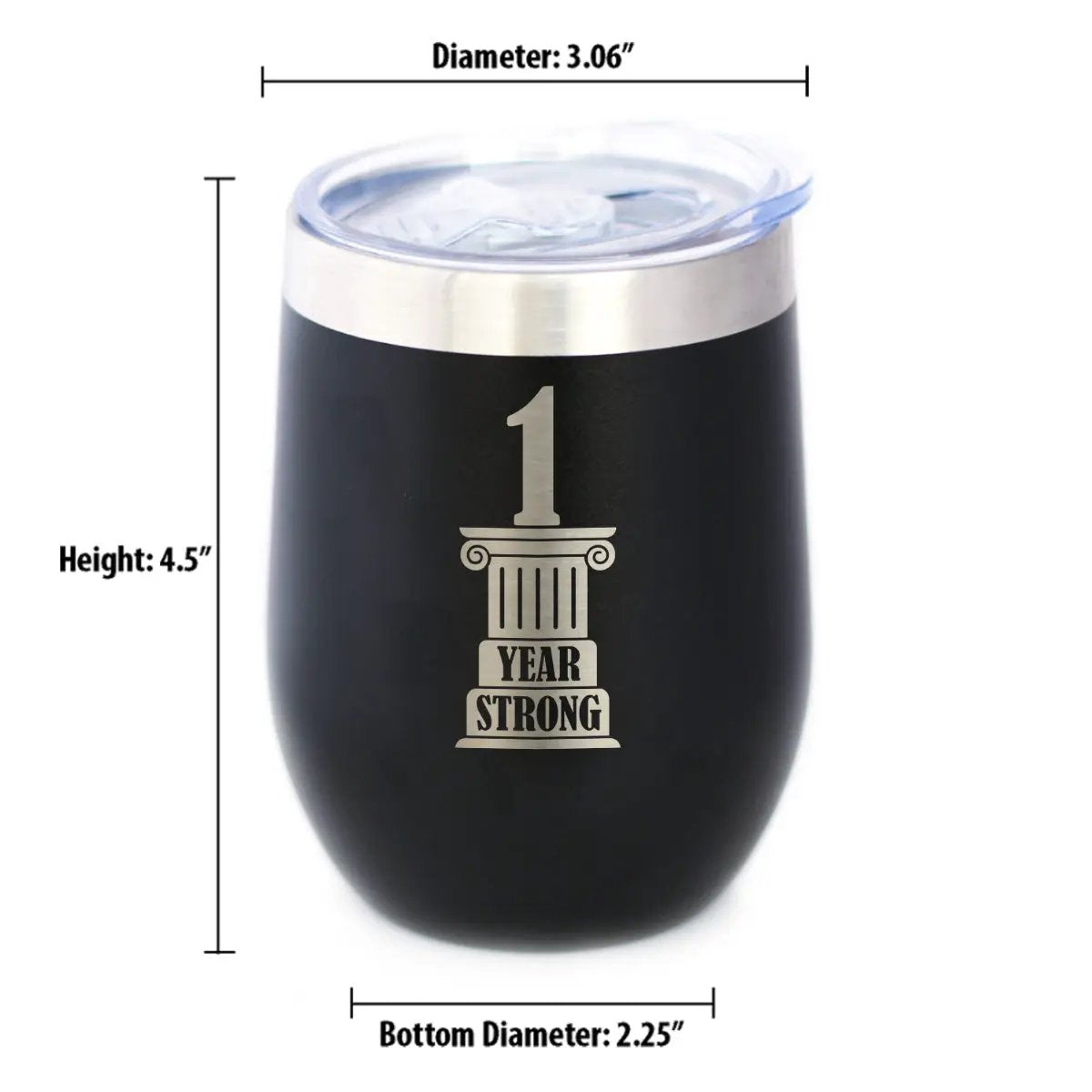 1st Anniversary Party Decor Wine Tumbler | 12 Oz Double Wall Stainless Steel | Sliding Lid | 1 Year Strong