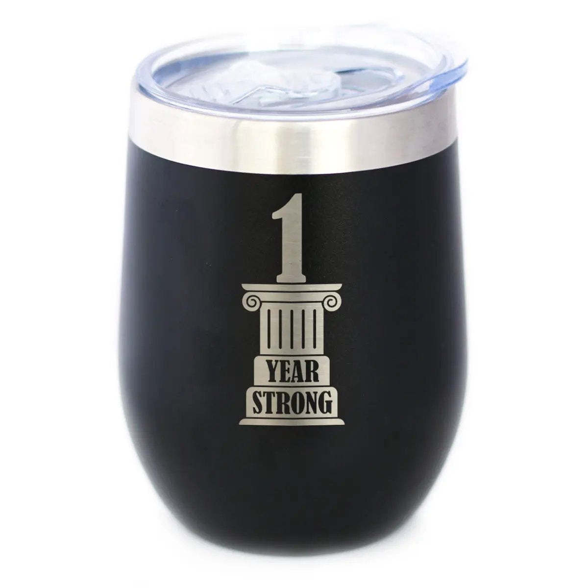 1st Anniversary Party Decor Wine Tumbler | 12 Oz Double Wall Stainless Steel | Sliding Lid | 1 Year Strong