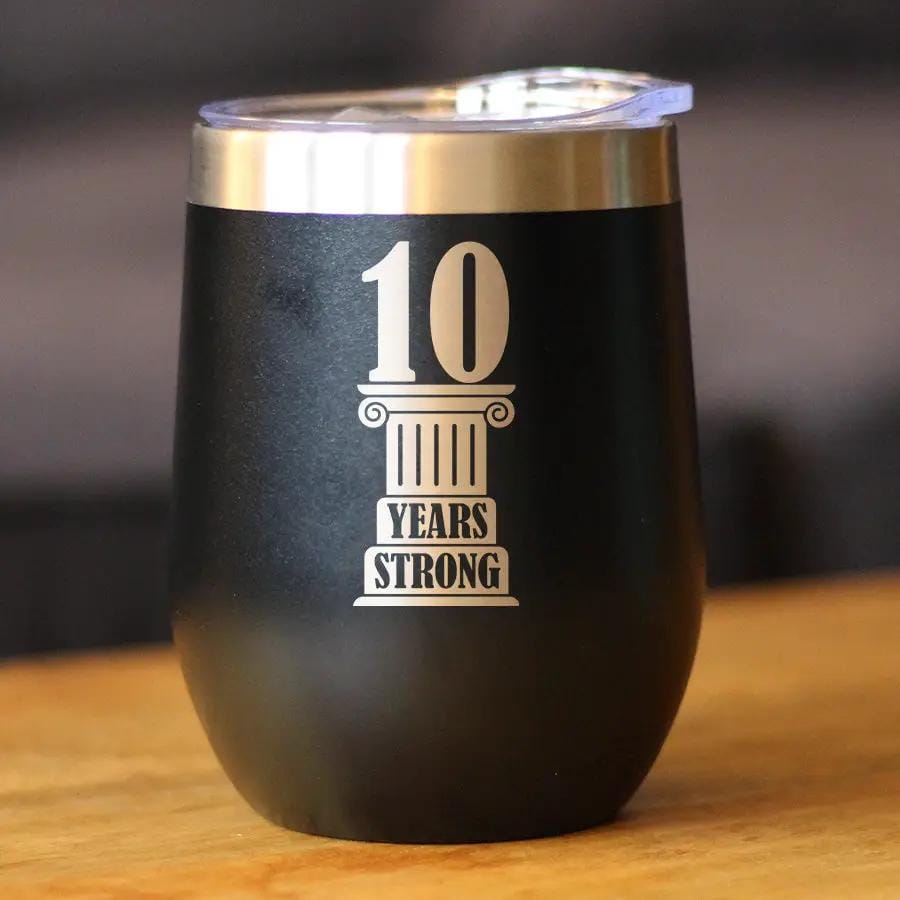 Insulated Coffee Tumbler | 12 oz Stainless Steel | Sliding Lid | 10th Anniversary Party Decor