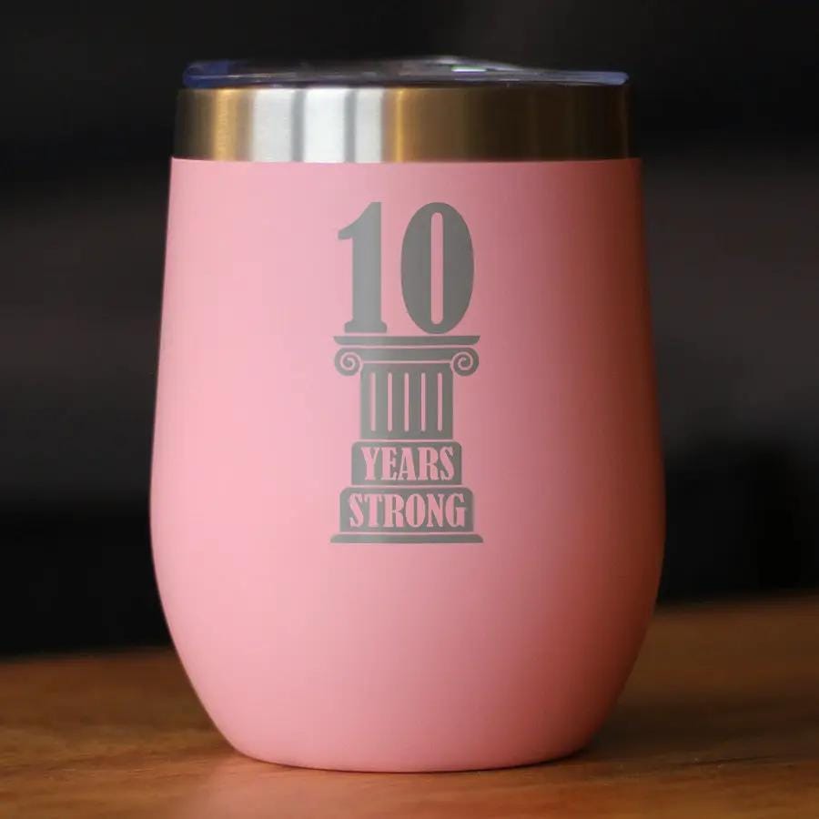 Insulated Coffee Tumbler | 12 oz Stainless Steel | Sliding Lid | 10th Anniversary Party Decor