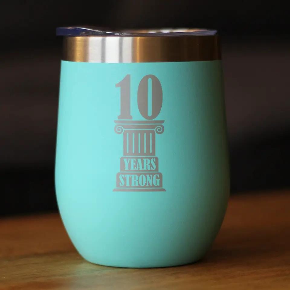 Insulated Coffee Tumbler | 12 oz Stainless Steel | Sliding Lid | 10th Anniversary Party Decor