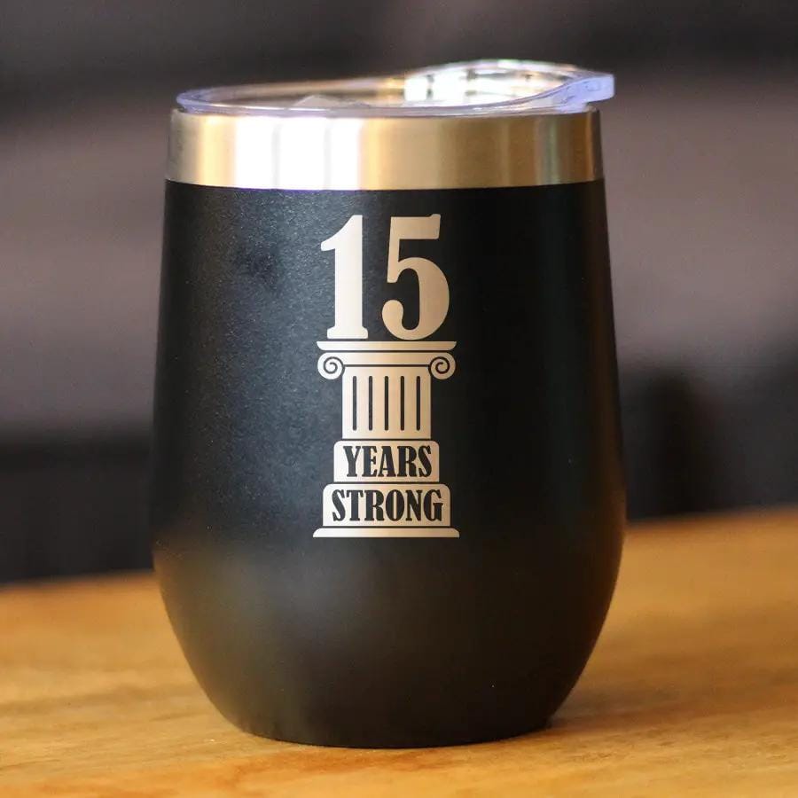 Insulated Coffee Tumbler | 12 oz Stainless Steel | Sliding Lid | 15th Anniversary Party Decor