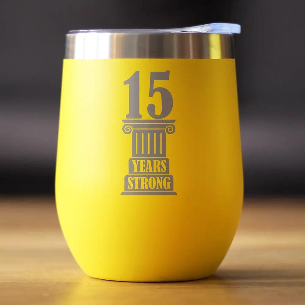 Insulated Coffee Tumbler | 12 oz Stainless Steel | Sliding Lid | 15th Anniversary Party Decor