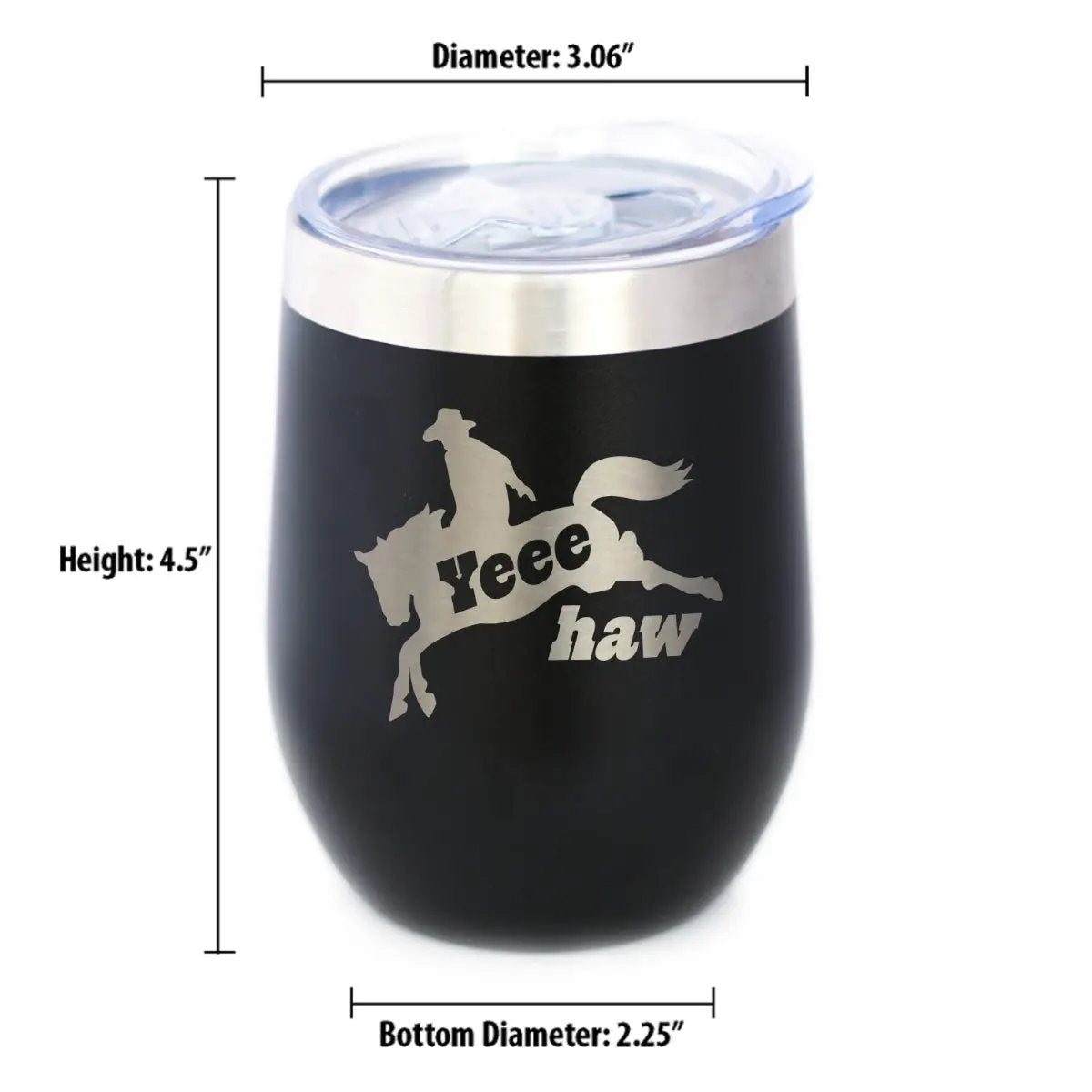 Yeehaw Wine Tumbler | 12 Oz Double Wall Stainless Steel | Sliding Lid | Rodeo Party Decorations & Western Home Dec