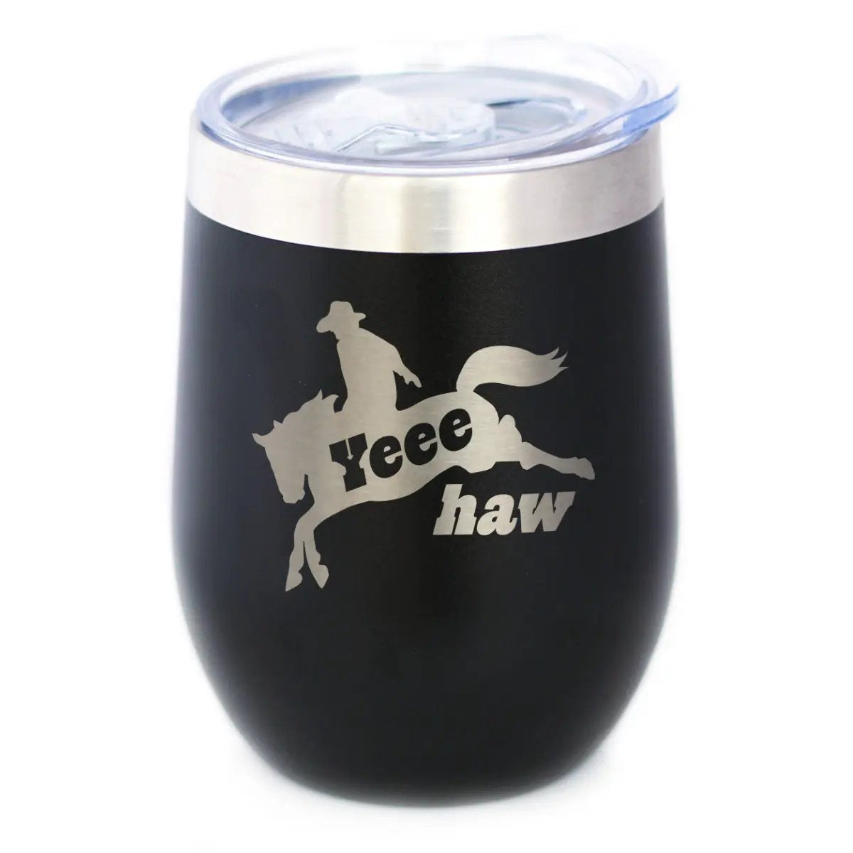 Yeehaw Wine Tumbler | 12 Oz Double Wall Stainless Steel | Sliding Lid | Rodeo Party Decorations & Western Home Dec