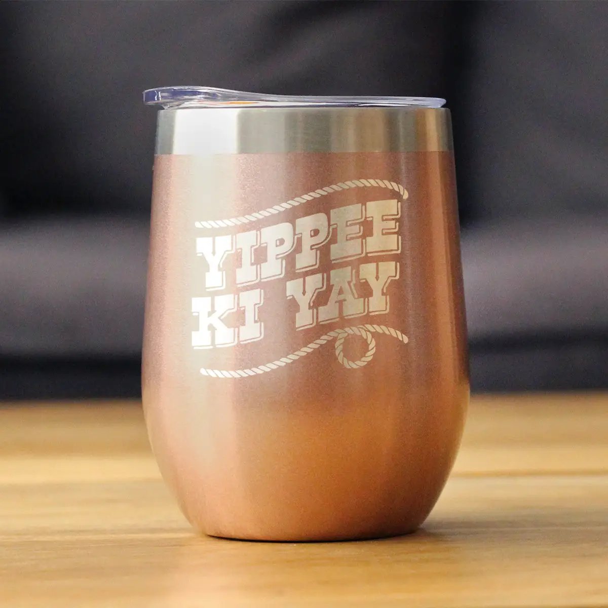 Yippee Ki Yay Wine Tumbler | 12 Oz Double Wall Stainless Steel | Sliding Lid | Country Western Home Decor