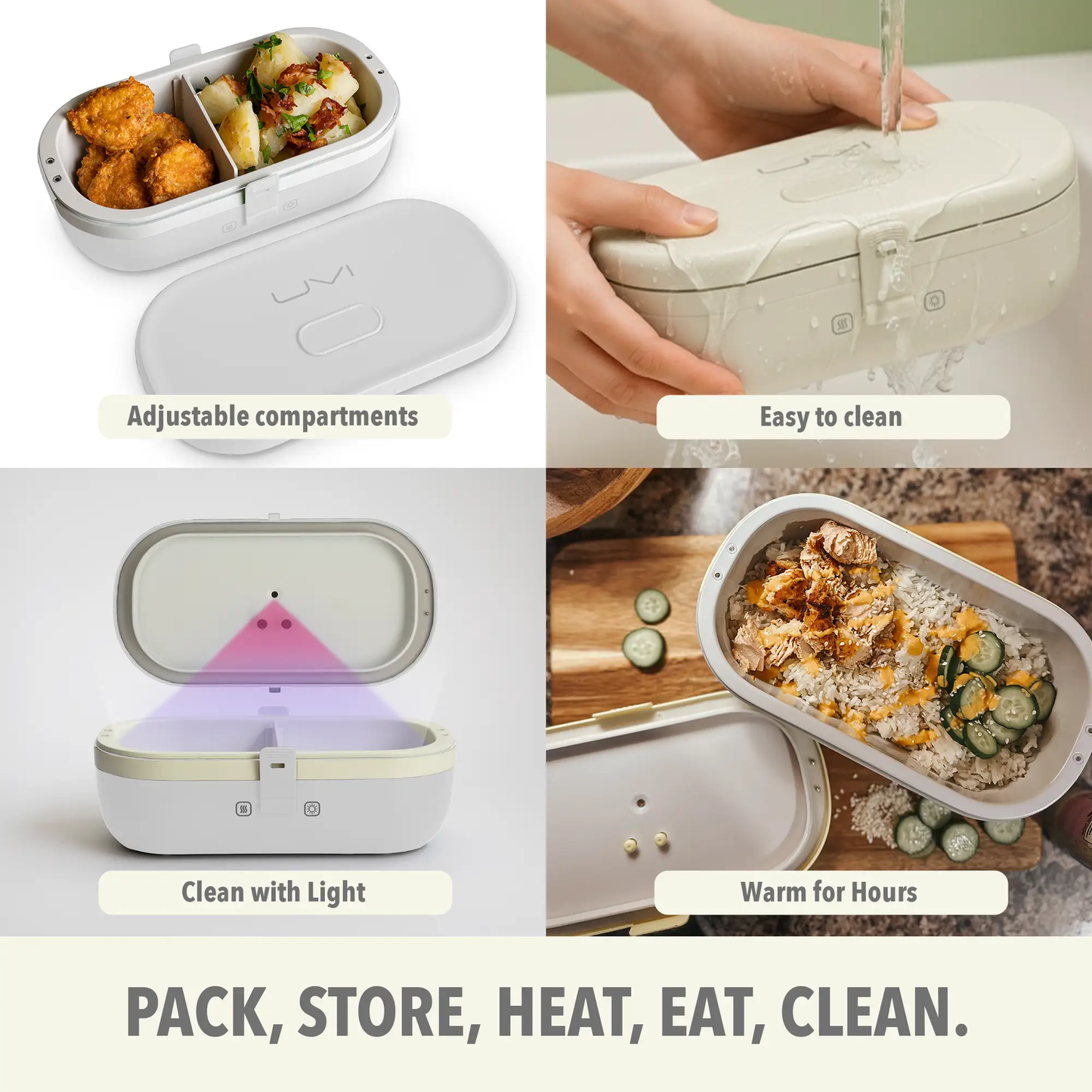 Self-Heating Lunch Box With USB-C Cord and UV LIGHT SANITIZER from PriceLows™