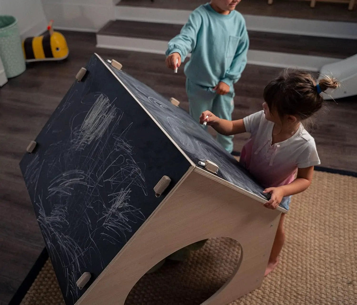 Indoor Montessori Wooden Playhouse With Chalkboard from PriceLows™