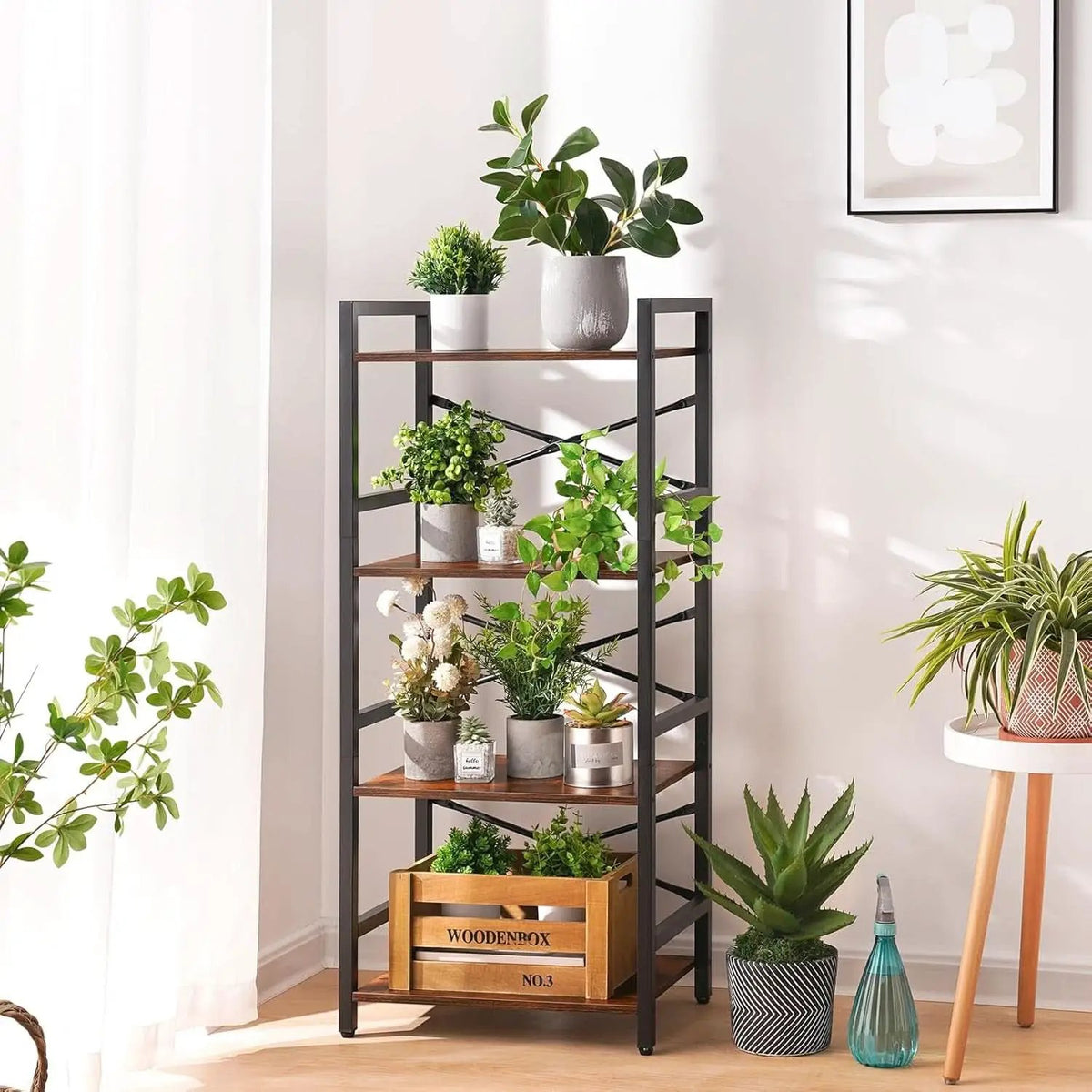 Industrial 4 Tier Narrow Bookcase Berry Brown Space Saving from PriceLows™