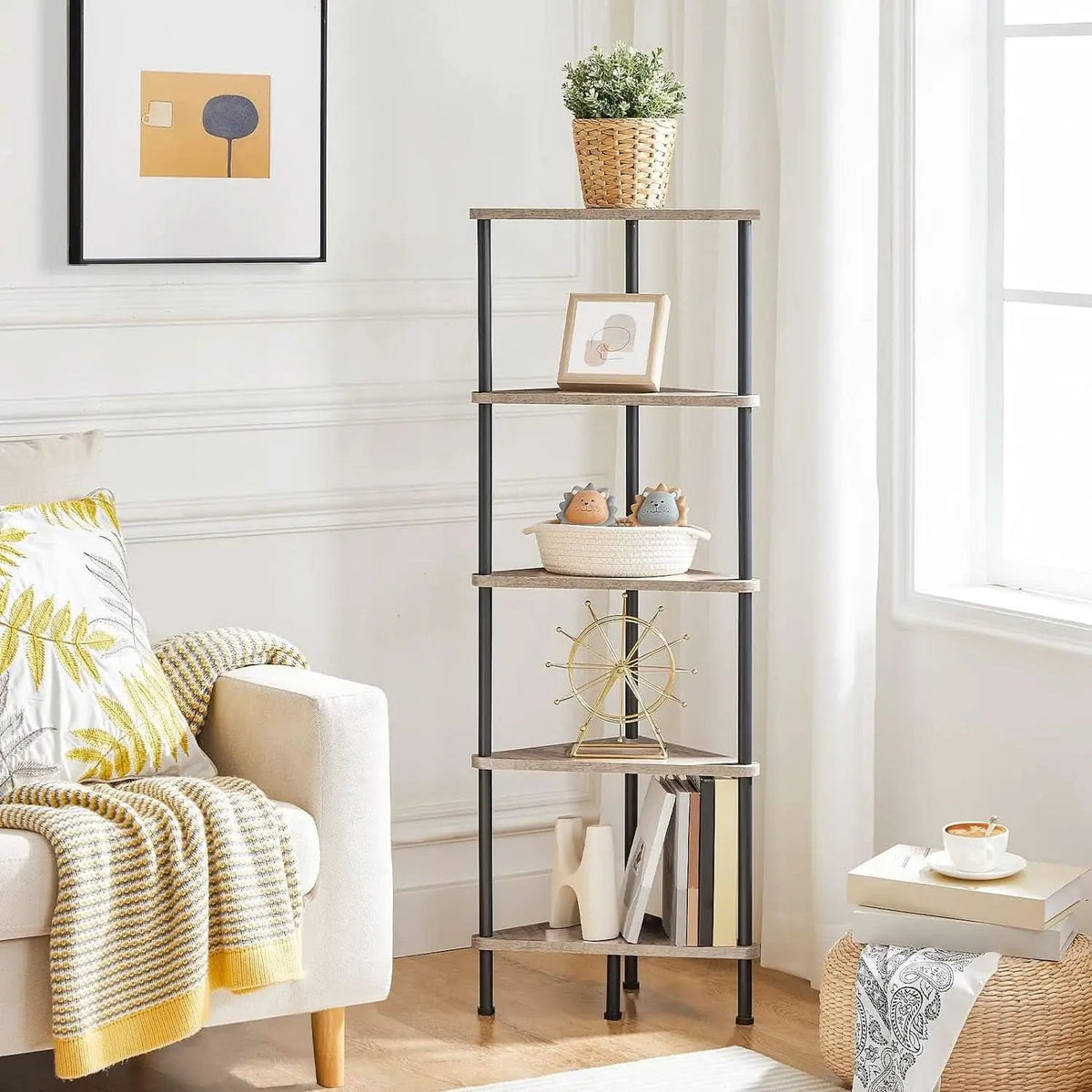 Industrial 5 Tier Corner Shelf Stand With Metal Frame from PriceLows™