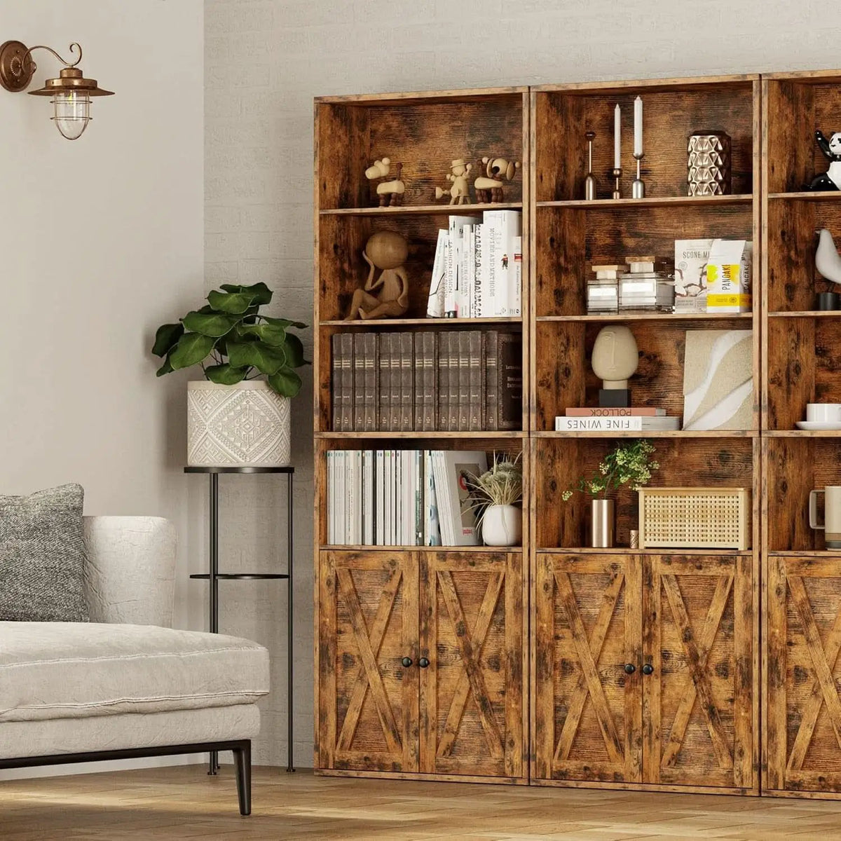 Industrial 70 Inch Tall Bookcase With Doors 6 Shelf Floor Standing Storage from PriceLows™