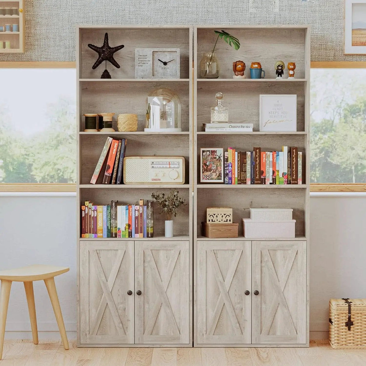 Industrial 70 Inch Tall Bookcase With Doors 6 Shelf Storage from PriceLows™