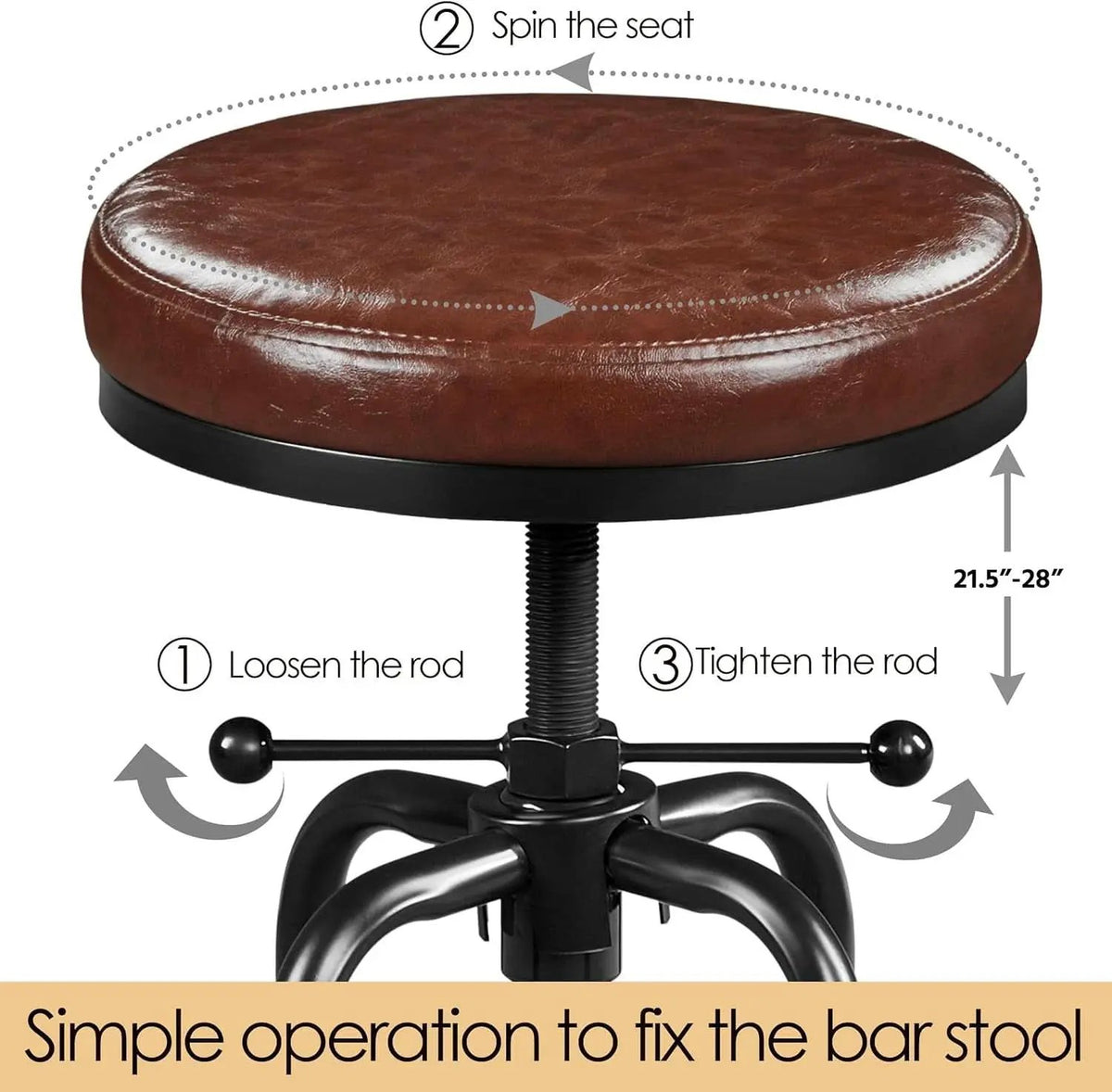 Industrial Bar Stool Adjustable Brown Counter Height from PriceLows™
