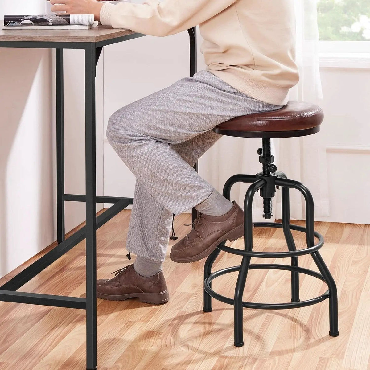 Industrial Bar Stool Adjustable Brown Counter Height from PriceLows™