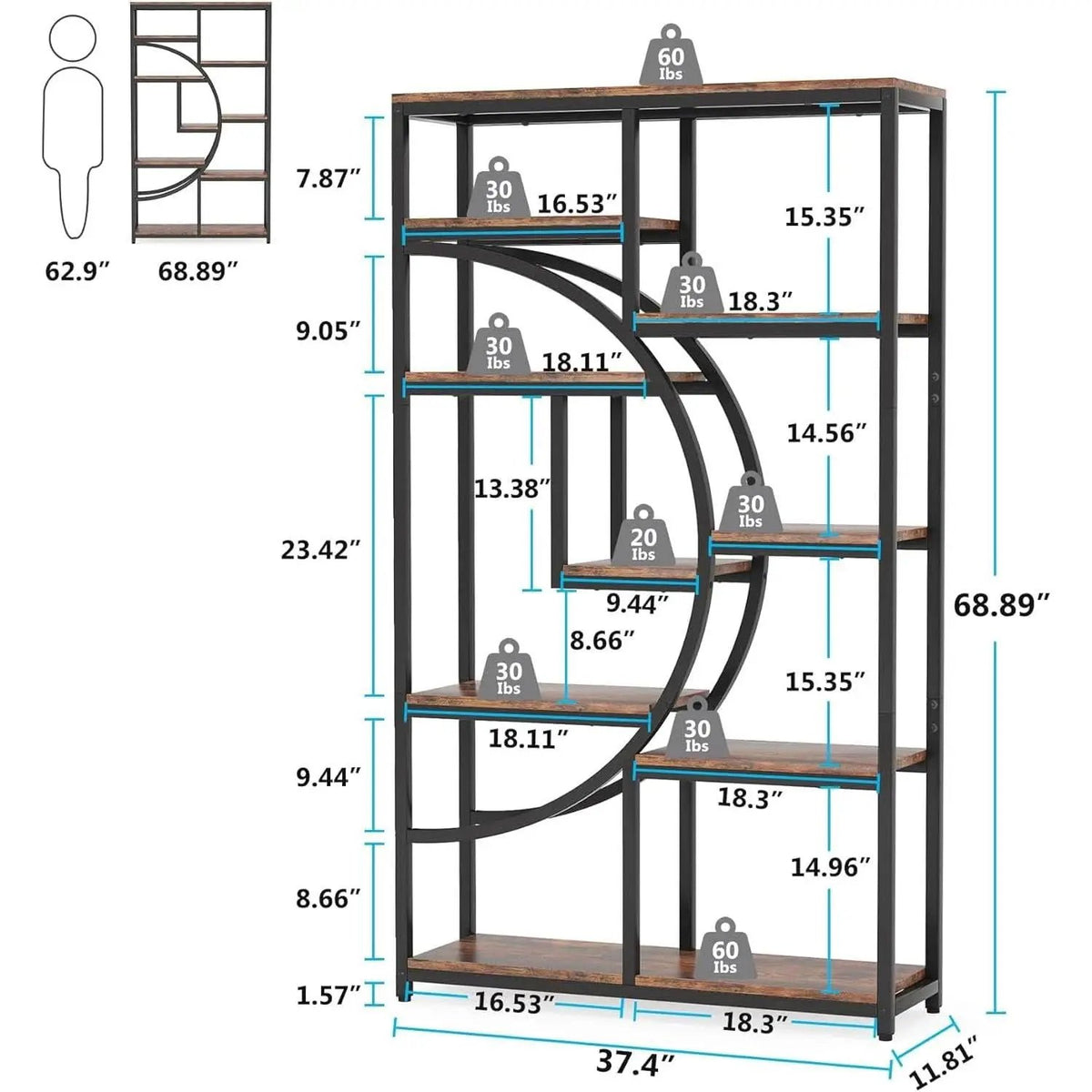 Industrial Black 5 Tier Etagere Bookcase For Living Room from PriceLows™