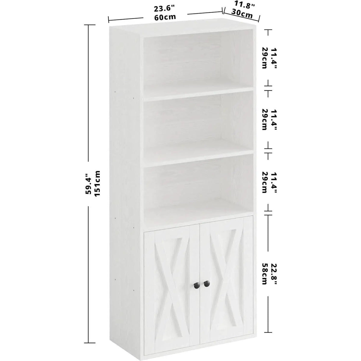 Industrial Bookshelf With Doors 11.8 Depth 5 Shelf Bookcase from PriceLows™