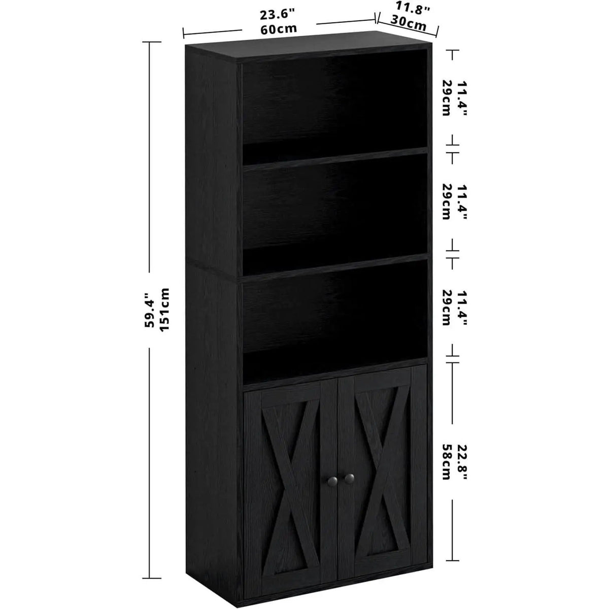 Industrial Bookshelf With Doors 11.8 Inch Depth 5 Shelves from PriceLows™
