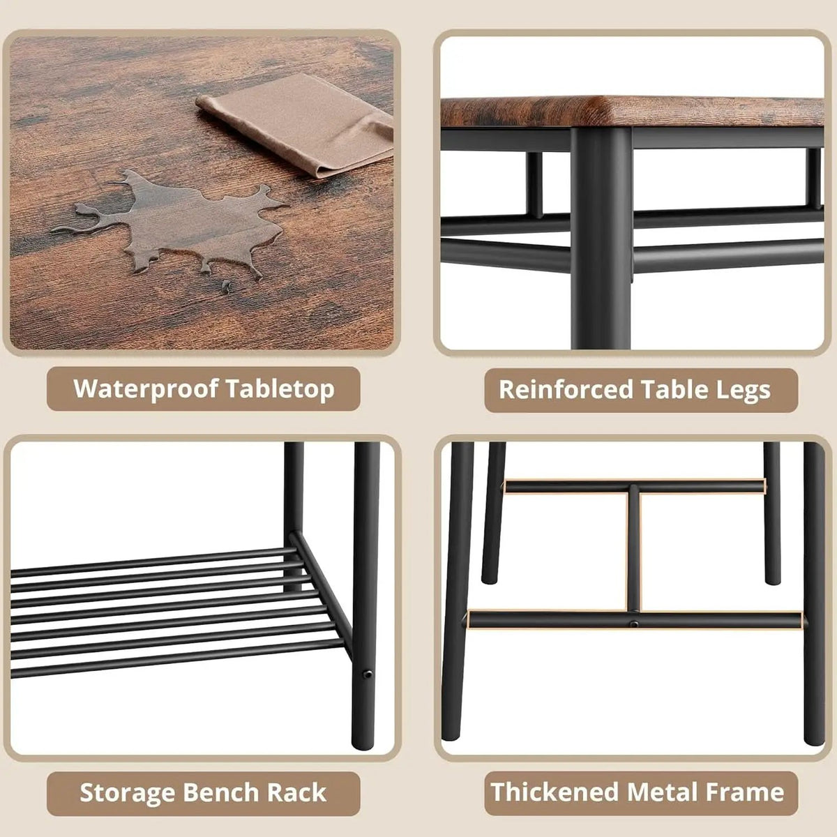 Industrial Dining Room Table Set For Four Rustic Brown from PriceLows™