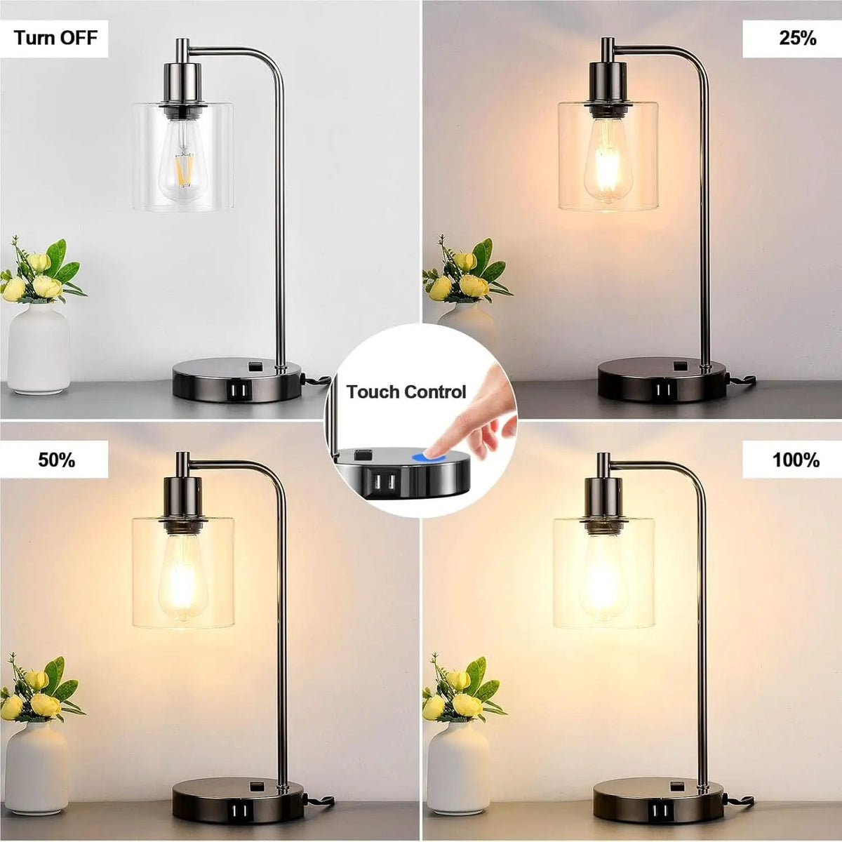 Industrial Table Lamps Black Nickel Touch Control Dimmable from PriceLows™