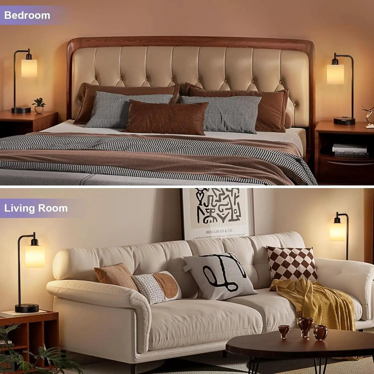 Industrial Touch Bedside Lamps 3-Way Dimmable USB-C from PriceLows™
