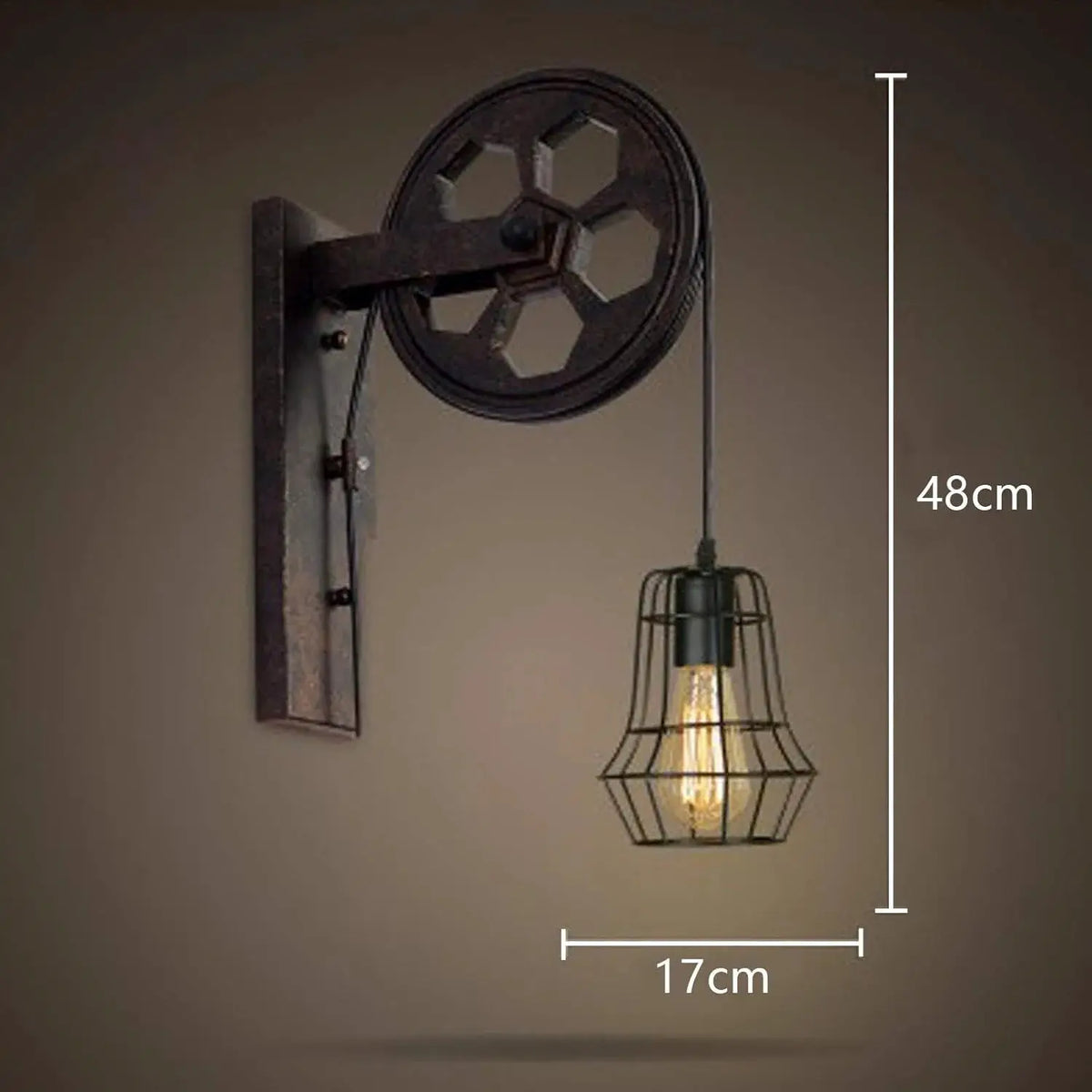 Industrial Wall Sconce Lights Lift Pulley Vintage Farmhouse Mid Century Wall Light with Iron Cage Lampshade for Indoor Lighting from PriceLows™