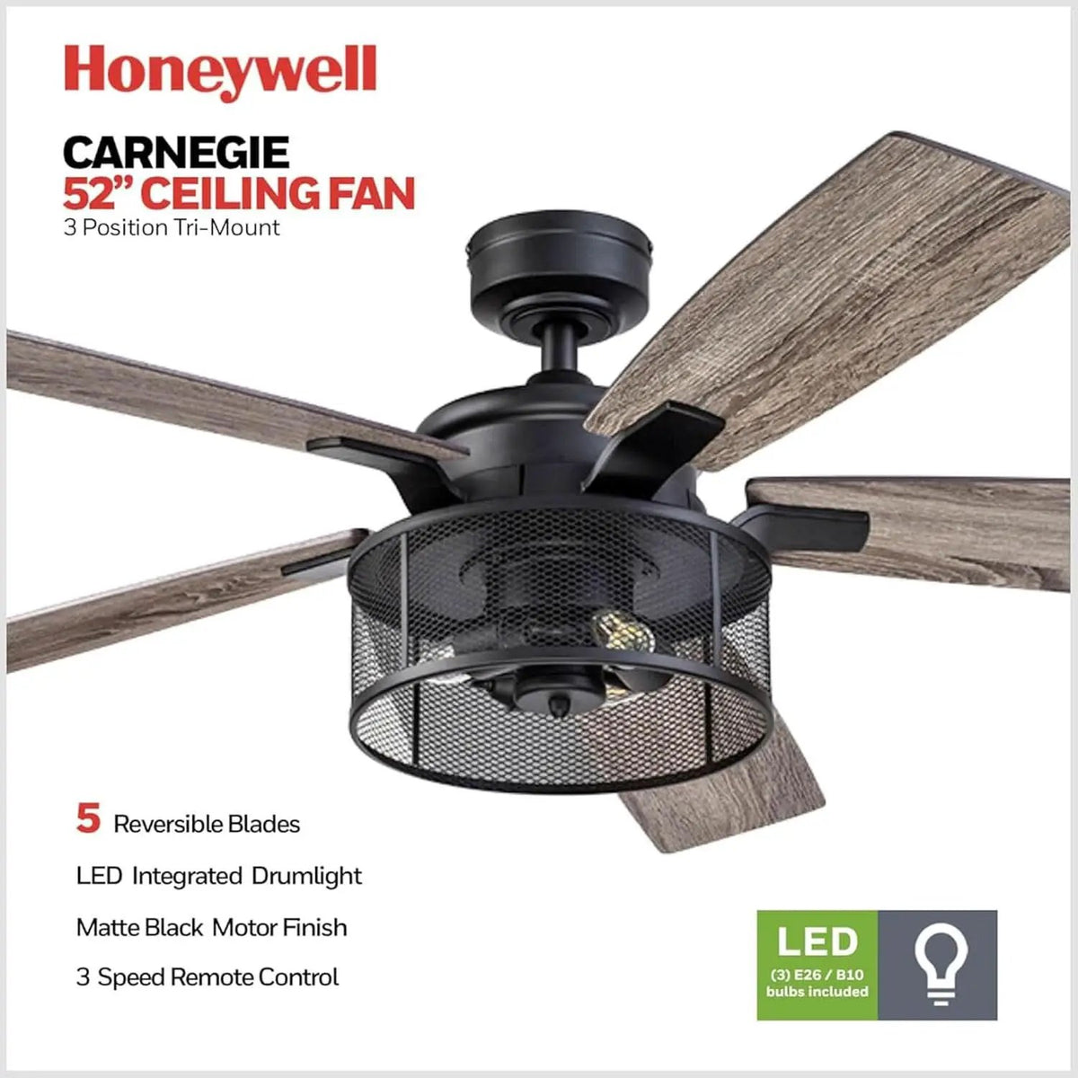 IndustrialStrength 52 Inch Ceiling Fan With LED Light from PriceLows™