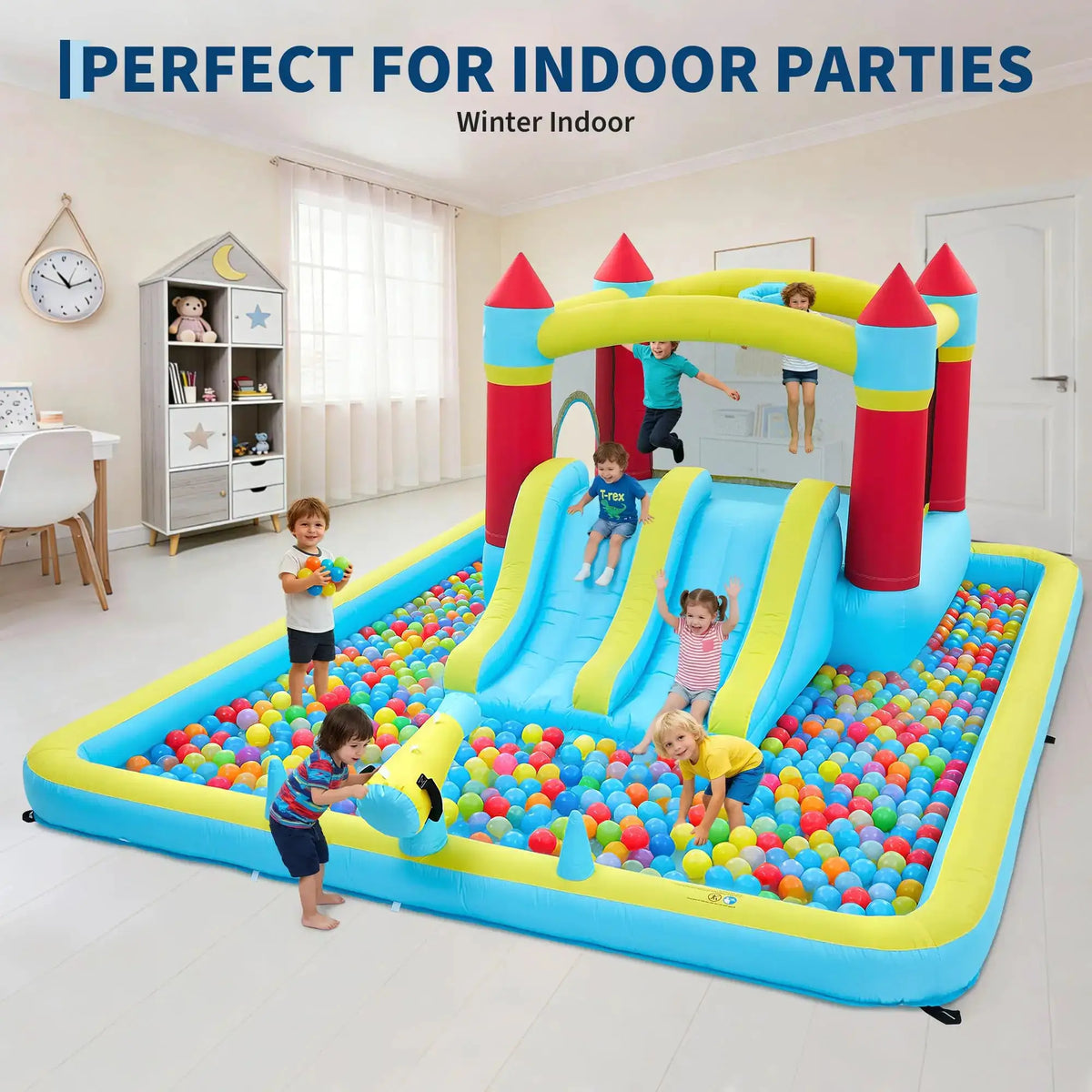 14FT Inflatable Bounce House Jump House For Kids With Slide, 350W Blower, 7-in-1 Indoor Outdoor Water Park Splash Pool from PriceLows™