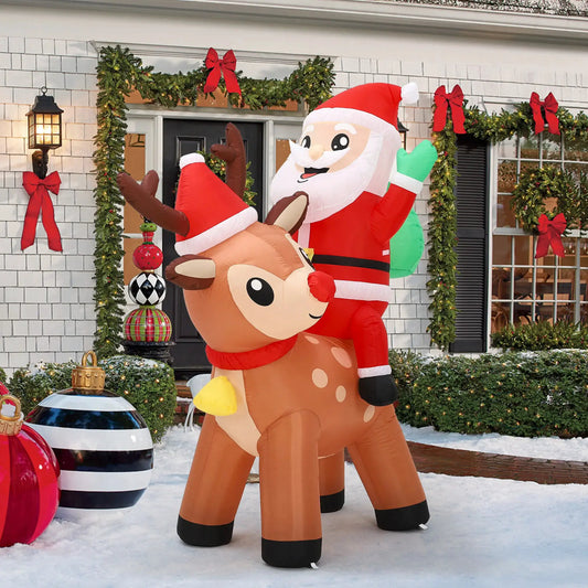 Inflatable Santa on Reindeer | 7ft 5 LEDs | PriceLows™