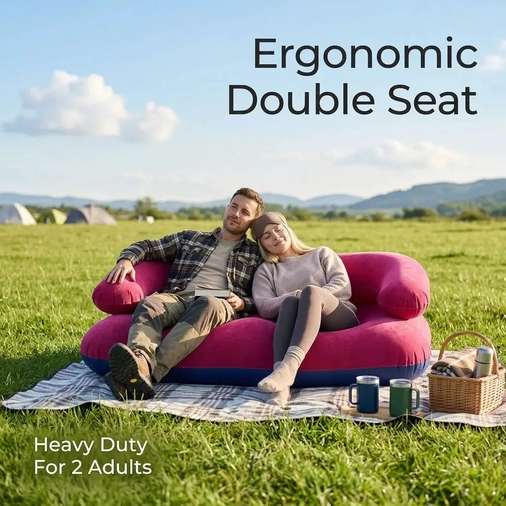 2 Person Inflatable Sofa Couch Portable Foldable Air Couch with Armrest Flocked Outdoor Camping Home Leisure Inflatable Lounge C from PriceLows™