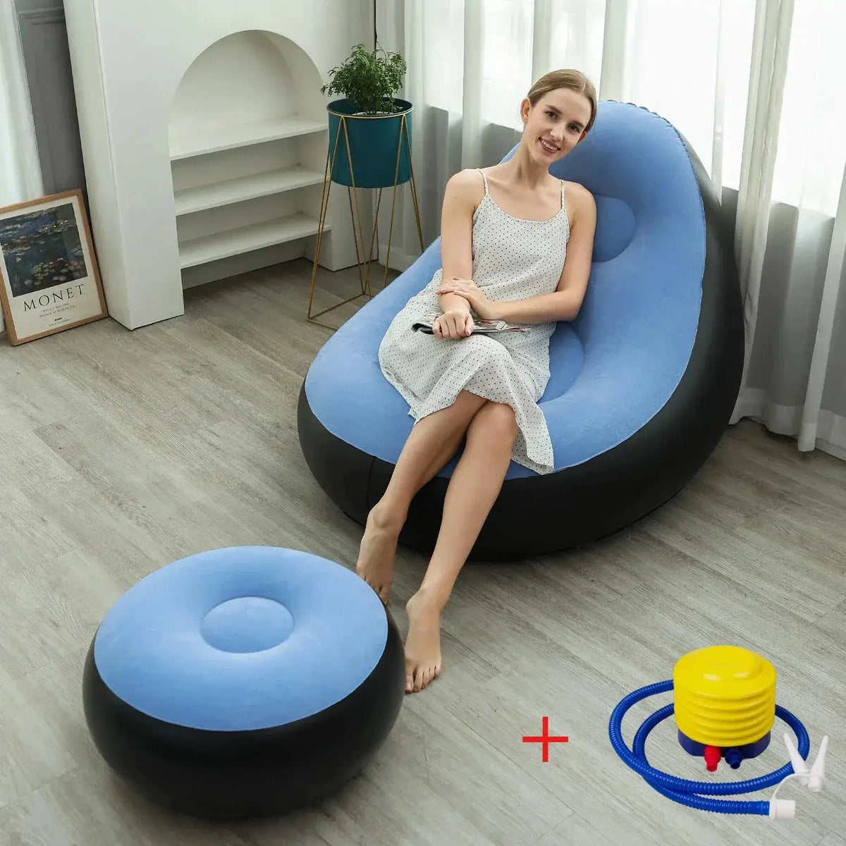 Lazy Couch Sofas Inflatable Foldable Recliner Outdoor Sofa Bed with Stirrups Comfortable Combination Flocked Velvet Sofa Chair from PriceLows™