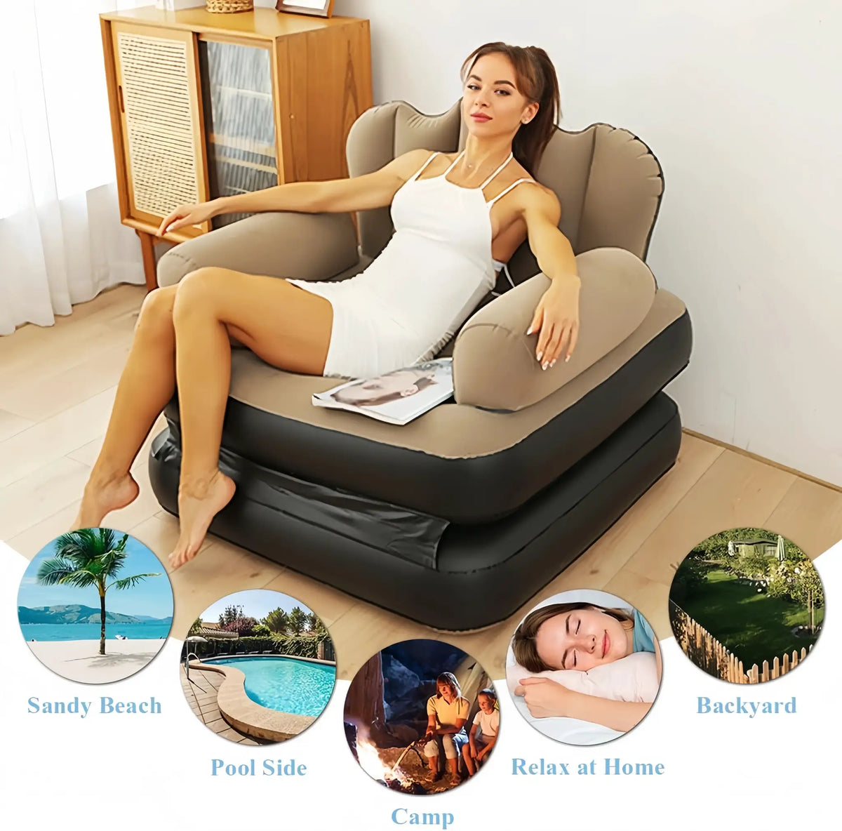 Inflatable sofa, adult lazy sofa, multifunctional five in one inflatable sofa, convenient and foldable lounge chair from PriceLows™