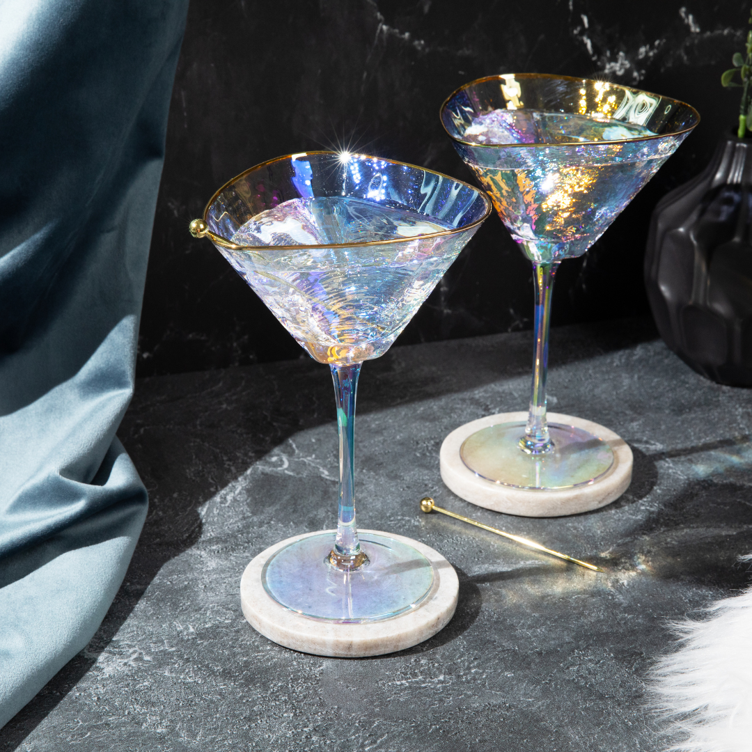 Martini Glasses | Iridescent Finish | Hammered Glass