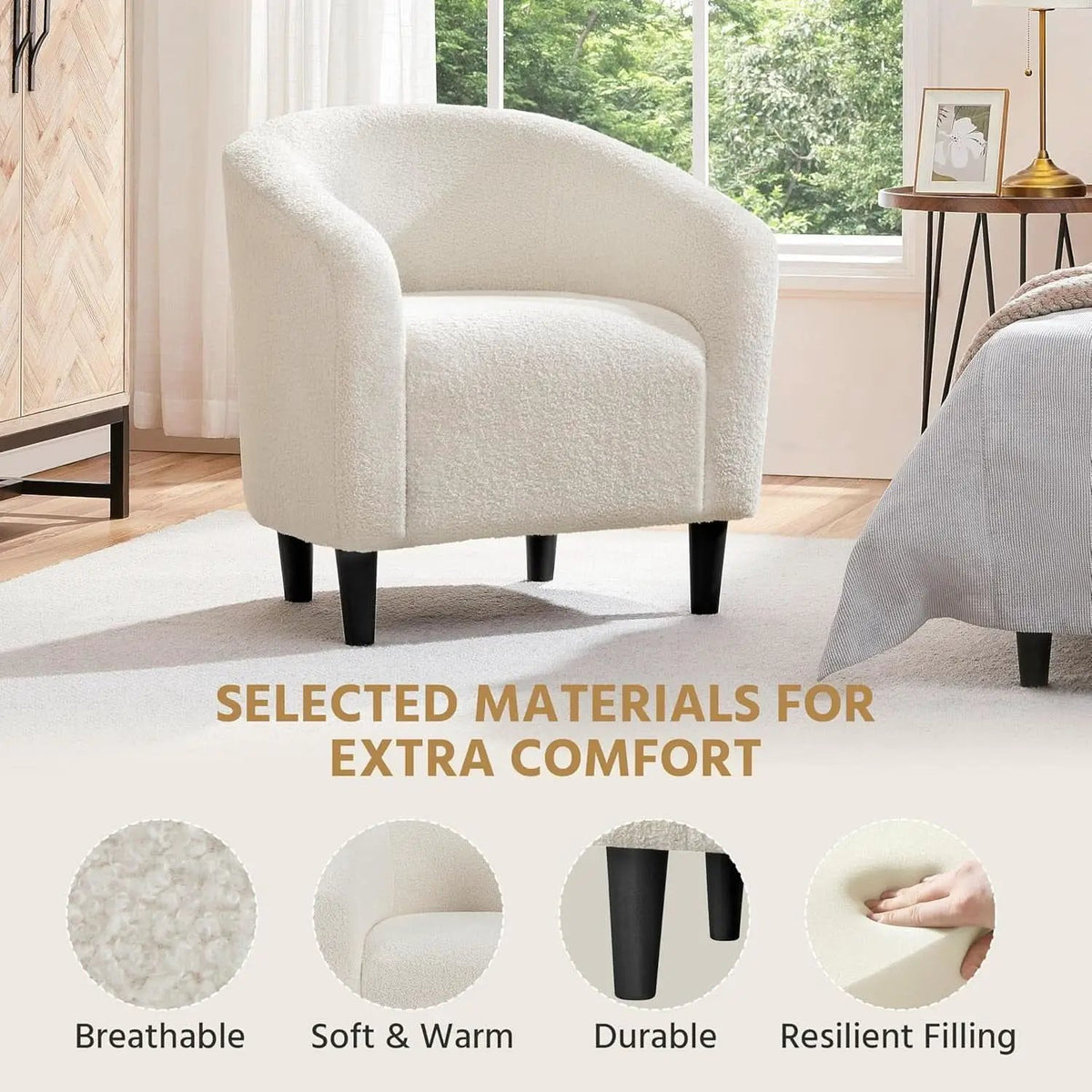 Ivory Barrel Chairs Boucle Living Room Duo Two Piece Set from PriceLows™