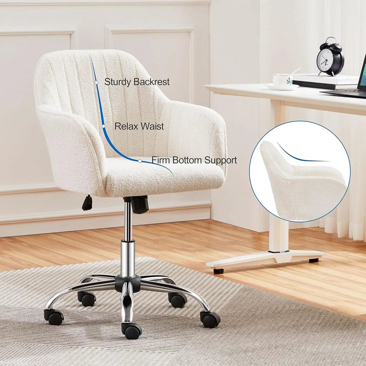 Ivory Boucle Vanity Chair Height Adjustable Makeup Desk Chair from PriceLows™